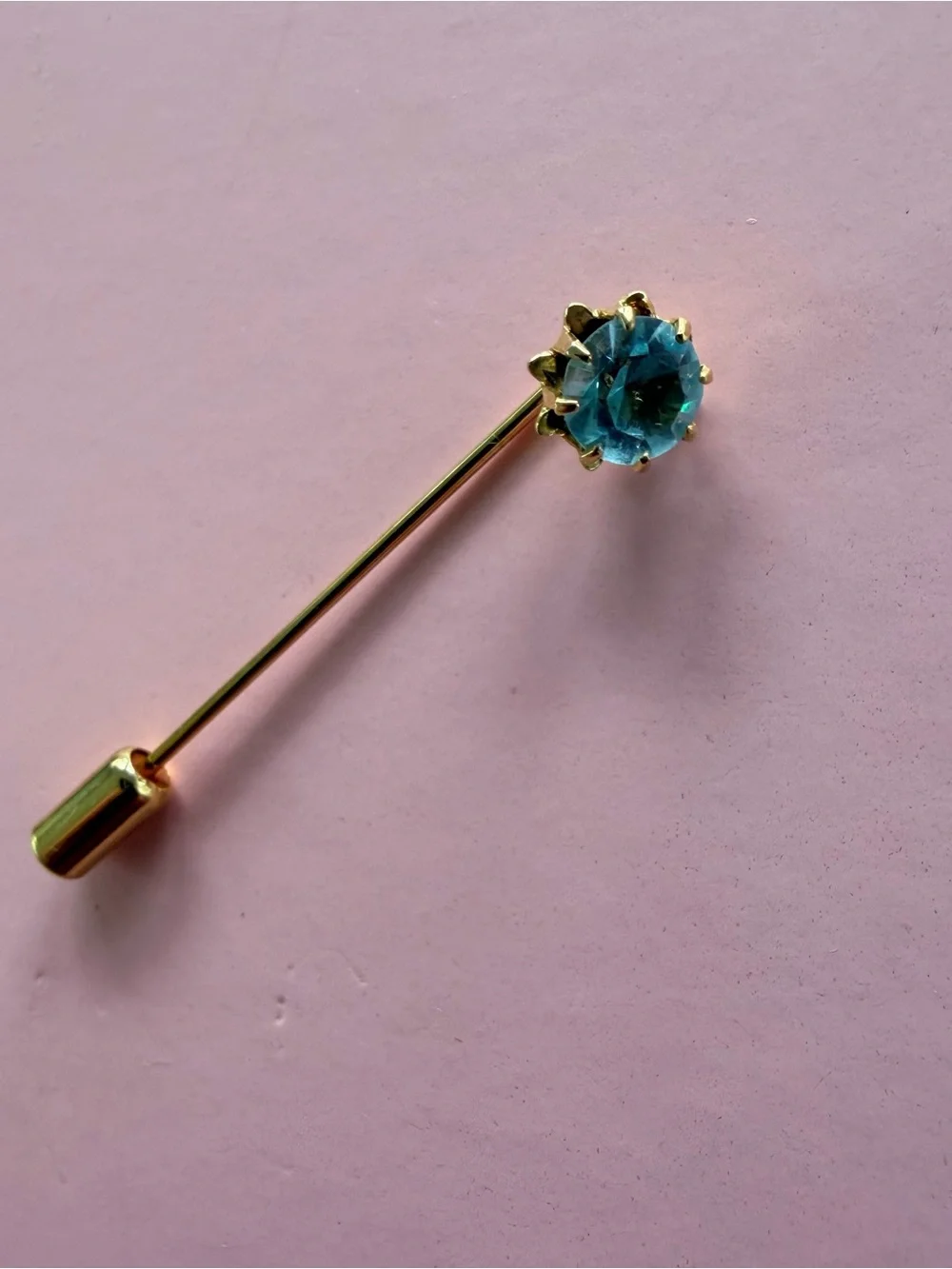 Vintage Contempta Aquamarine Stick Pin Tie Hat Lapel Pin, March Birthstone